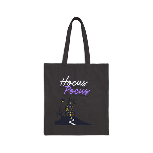 Hocus Pocus Halloween Tote Bag — Haunted House Cotton Canvas Trick-or-Treat Tote