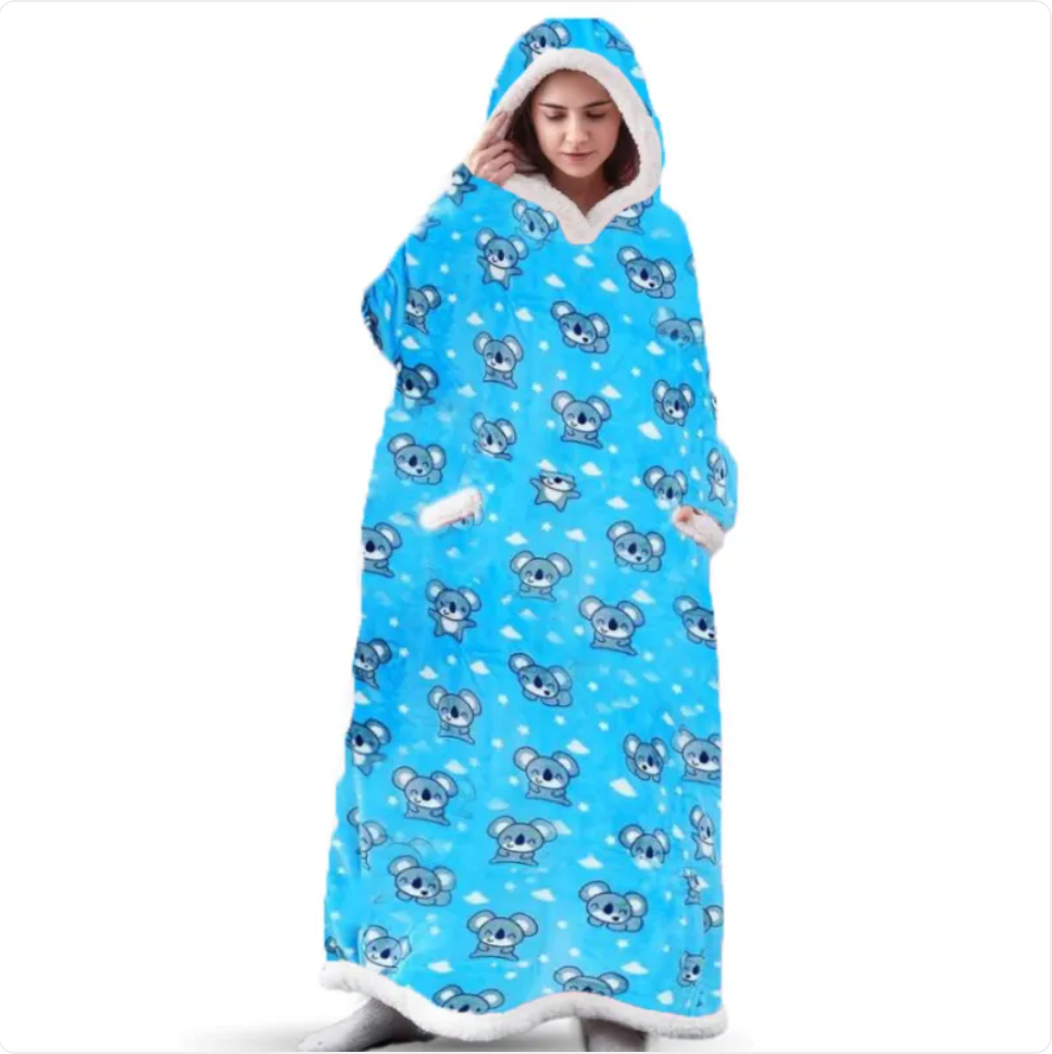 Cozy Hooded Flannel TV Blanket Sweatshirt Pajamas