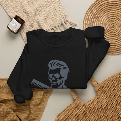 Crewneck Sweatshirt — “Fresh to Death” Barber Skull Graphic