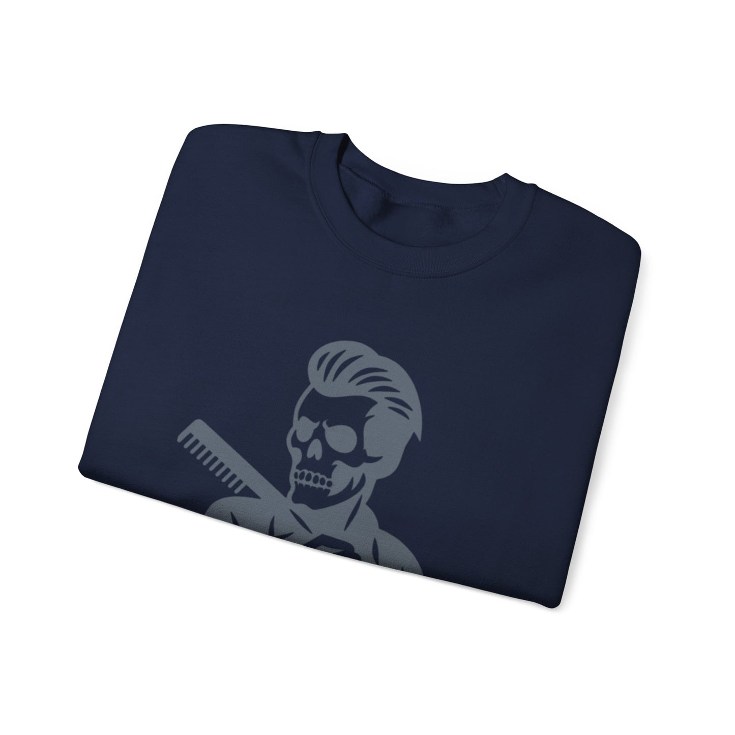 Crewneck Sweatshirt — “Fresh to Death” Barber Skull Graphic