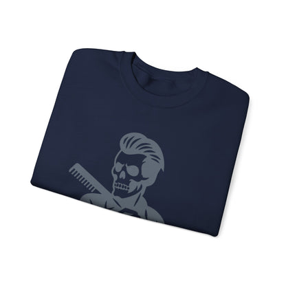 Crewneck Sweatshirt — “Fresh to Death” Barber Skull Graphic