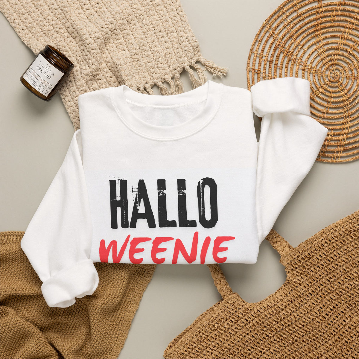 Hallo Weenie Dachshund Sweatshirt — Cute Halloween Sausage Dog Crewneck