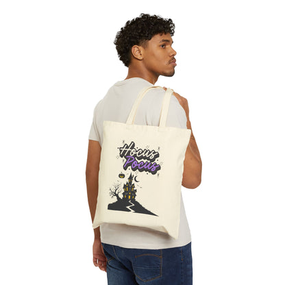Hocus Pocus Halloween Tote Bag — Haunted House Cotton Canvas Trick-or-Treat Tote