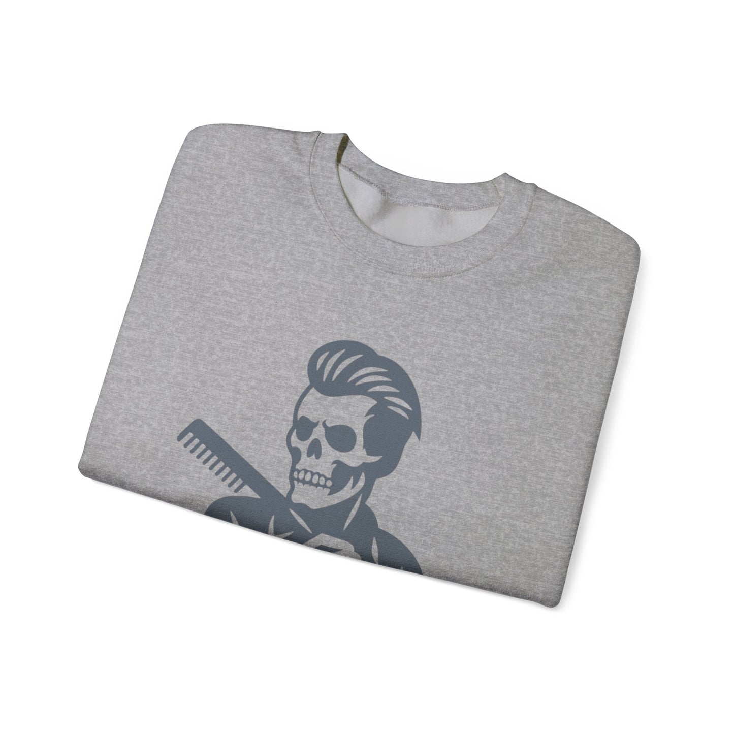 Crewneck Sweatshirt — “Fresh to Death” Barber Skull Graphic