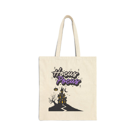 Hocus Pocus Halloween Tote Bag — Haunted House Cotton Canvas Trick-or-Treat Tote