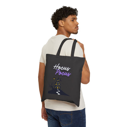 Hocus Pocus Halloween Tote Bag — Haunted House Cotton Canvas Trick-or-Treat Tote