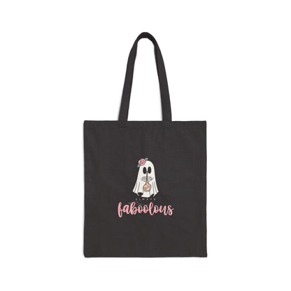 Tote Bag — 'Fabulous' Floral Ghost Canvas Tote, Cute Halloween Reusable Shopper
