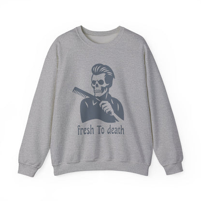 Crewneck Sweatshirt — “Fresh to Death” Barber Skull Graphic