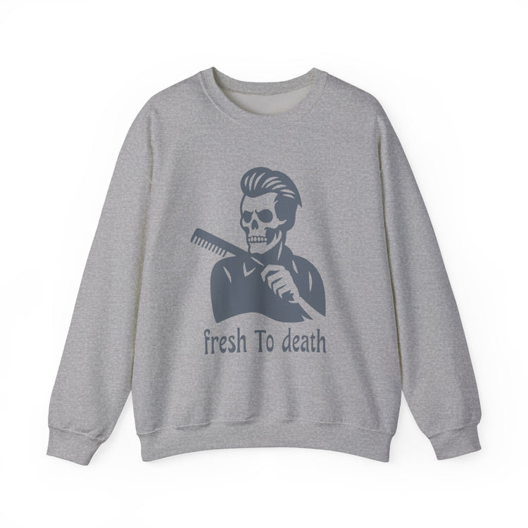 Crewneck Sweatshirt — “Fresh to Death” Barber Skull Graphic