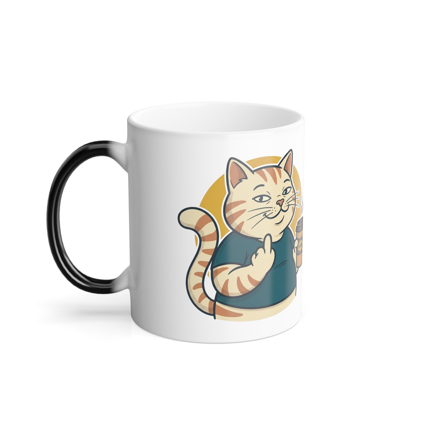 Color-Changing Coffee Mug — Cute Ginger Cat Holding Coffee (11oz)