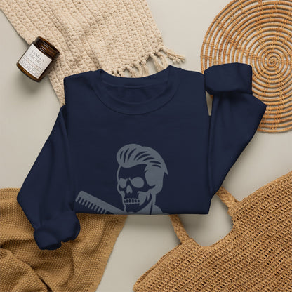 Crewneck Sweatshirt — “Fresh to Death” Barber Skull Graphic