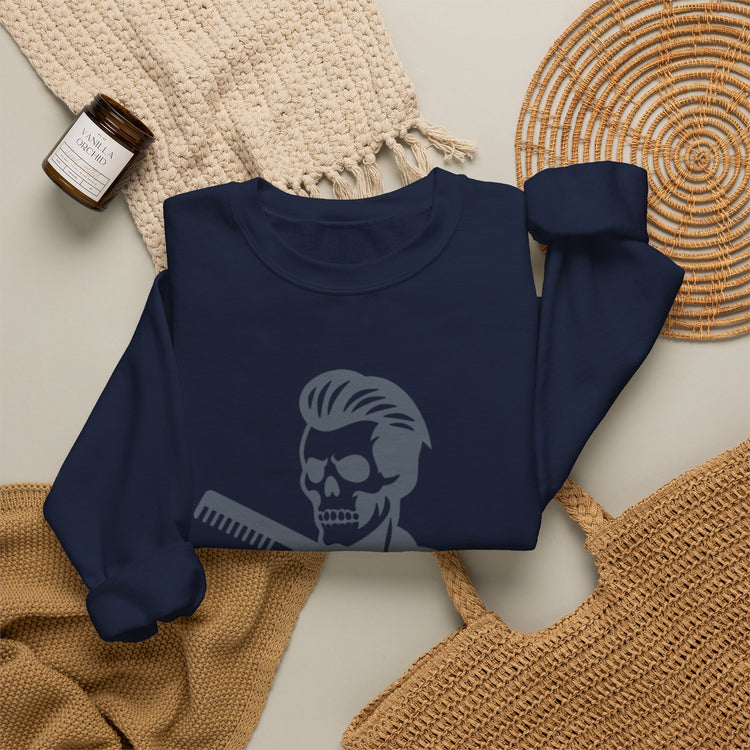 Crewneck Sweatshirt — “Fresh to Death” Barber Skull Graphic