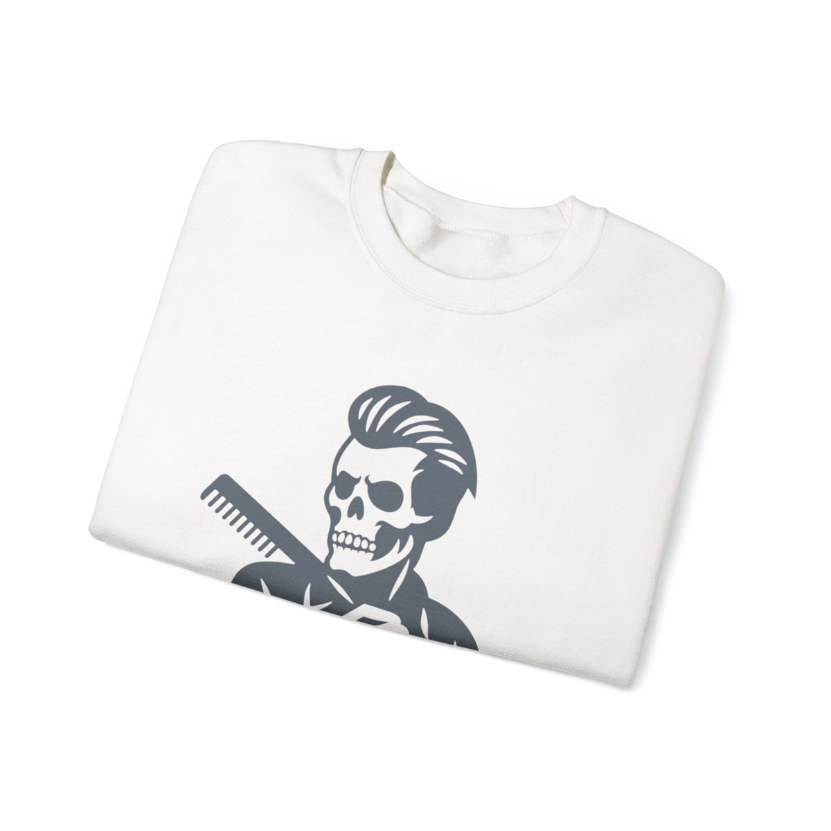 Crewneck Sweatshirt — “Fresh to Death” Barber Skull Graphic