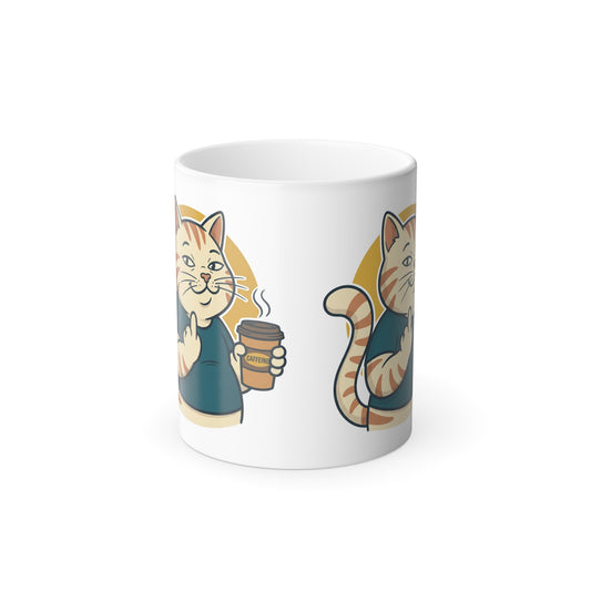 Color-Changing Coffee Mug — Cute Ginger Cat Holding Coffee (11oz)