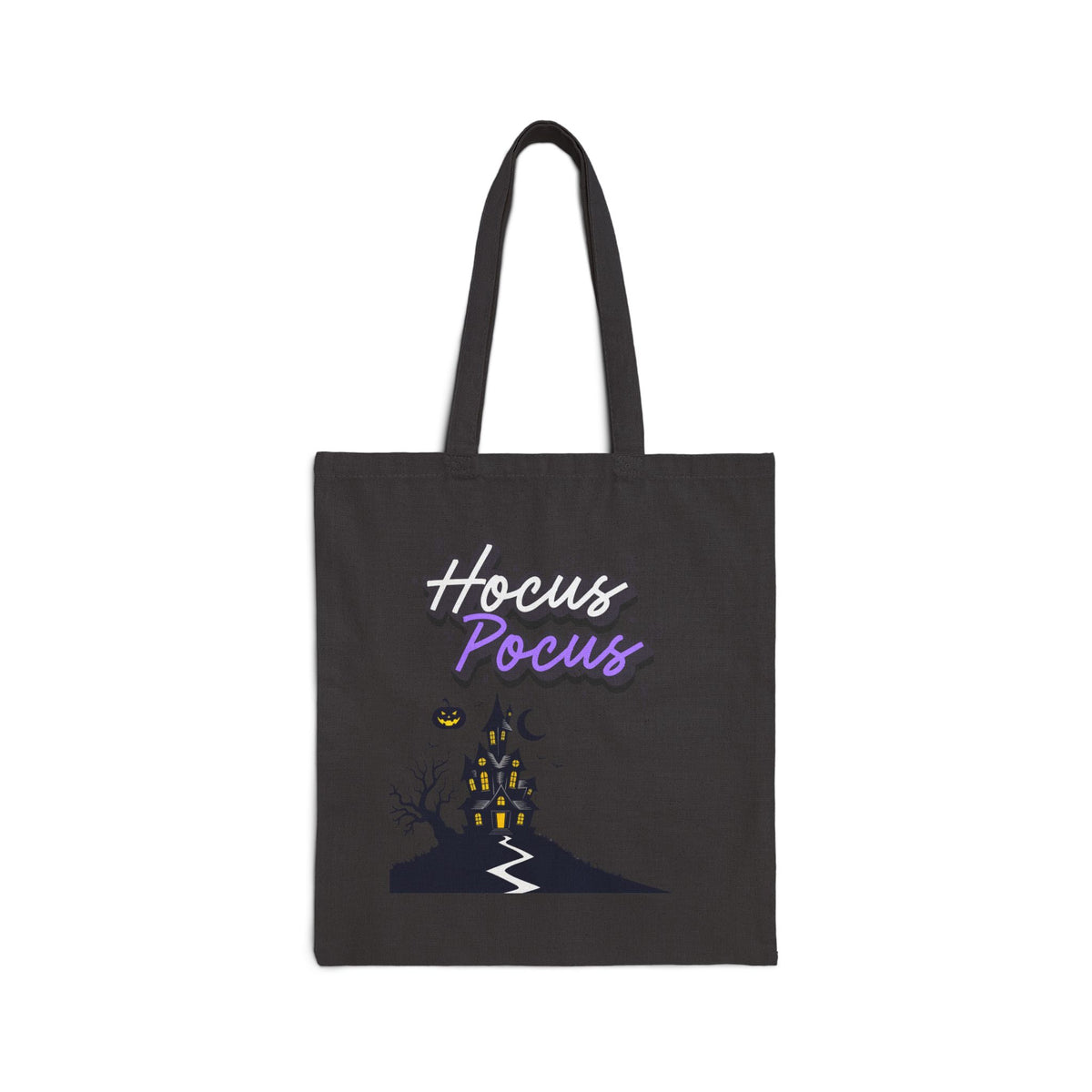 Hocus Pocus Halloween Tote Bag — Haunted House Cotton Canvas Trick-or-Treat Tote