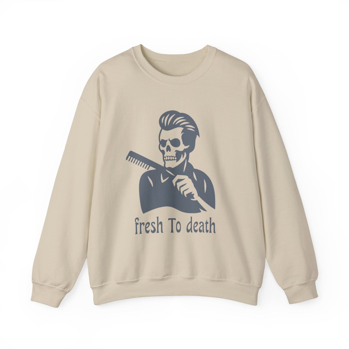 Crewneck Sweatshirt — “Fresh to Death” Barber Skull Graphic