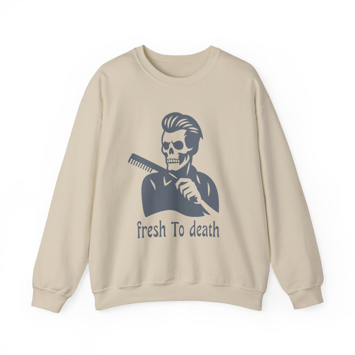 Crewneck Sweatshirt — “Fresh to Death” Barber Skull Graphic