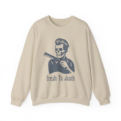 Crewneck Sweatshirt — “Fresh to Death” Barber Skull Graphic