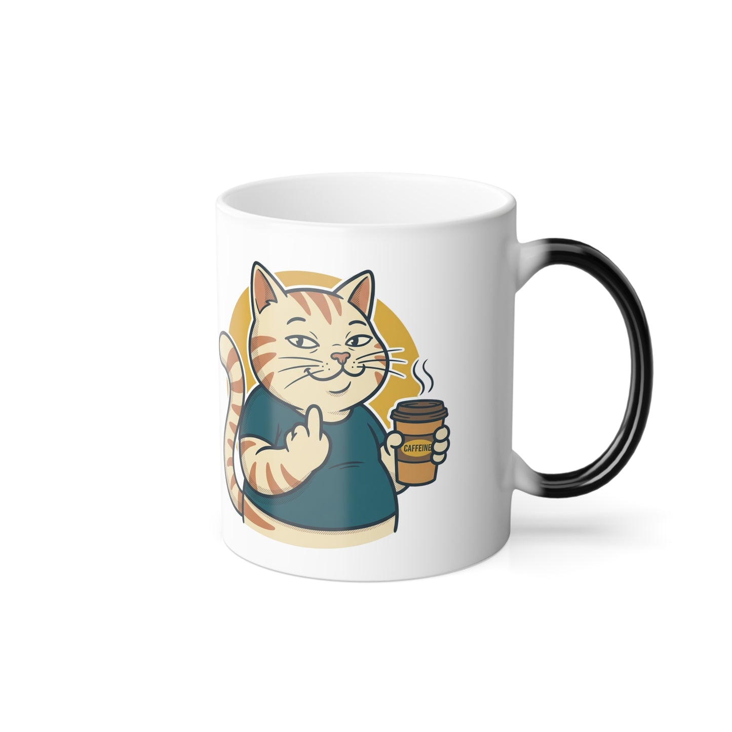 Color-Changing Coffee Mug — Cute Ginger Cat Holding Coffee (11oz)