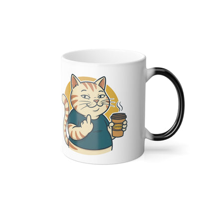 Color-Changing Coffee Mug — Cute Ginger Cat Holding Coffee (11oz)