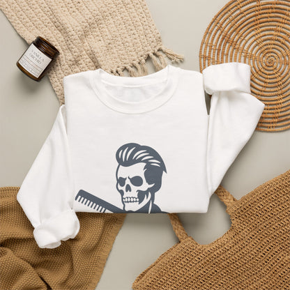 Crewneck Sweatshirt — “Fresh to Death” Barber Skull Graphic