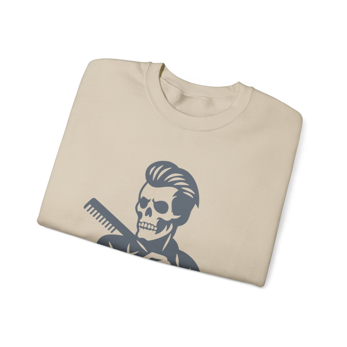 Crewneck Sweatshirt — “Fresh to Death” Barber Skull Graphic