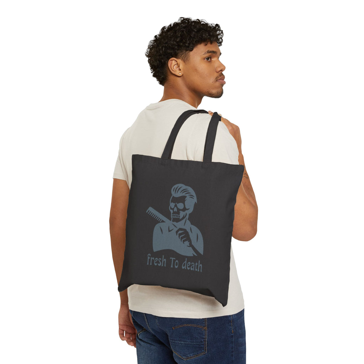 Tote Bag — 'Fresh to Death' Barber Skull Canvas Tote
