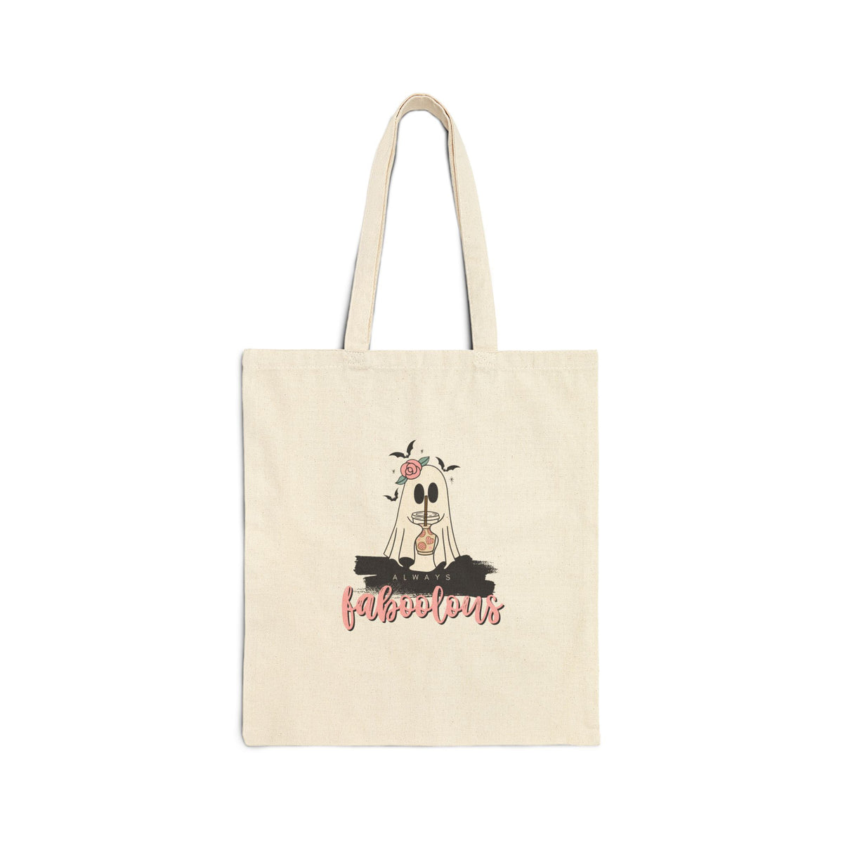 Tote Bag — 'Fabulous' Floral Ghost Canvas Tote, Cute Halloween Reusable Shopper