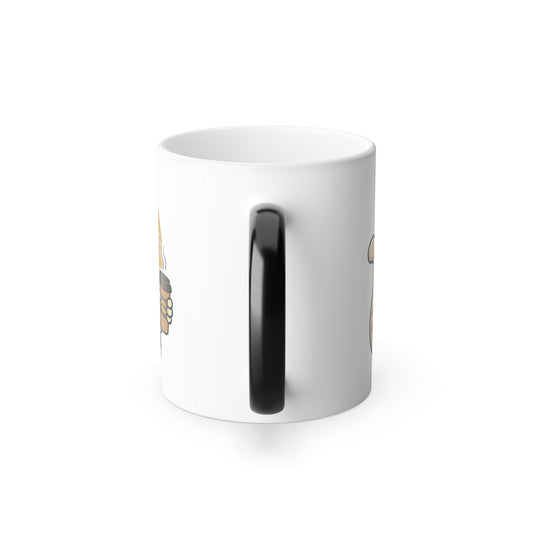Color-Changing Coffee Mug — Cute Ginger Cat Holding Coffee (11oz)