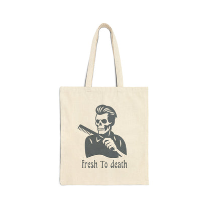 Tote Bag — 'Fresh to Death' Barber Skull Canvas Tote