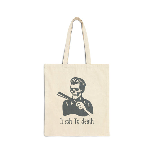 Tote Bag — 'Fresh to Death' Barber Skull Canvas Tote