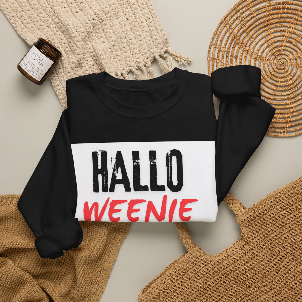 Hallo Weenie Dachshund Sweatshirt — Cute Halloween Sausage Dog Crewneck