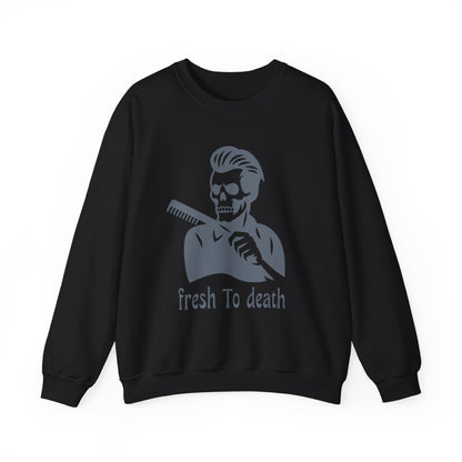 Crewneck Sweatshirt — “Fresh to Death” Barber Skull Graphic