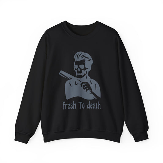 Crewneck Sweatshirt — “Fresh to Death” Barber Skull Graphic