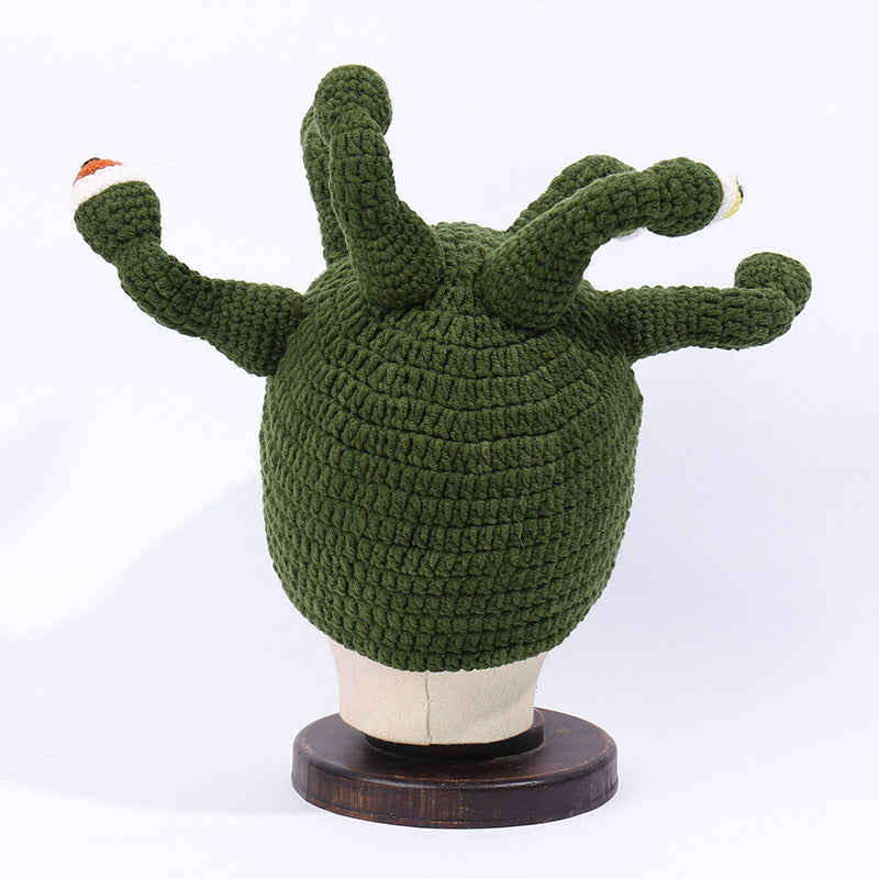 Cartoon Knit Hat with Frog Design