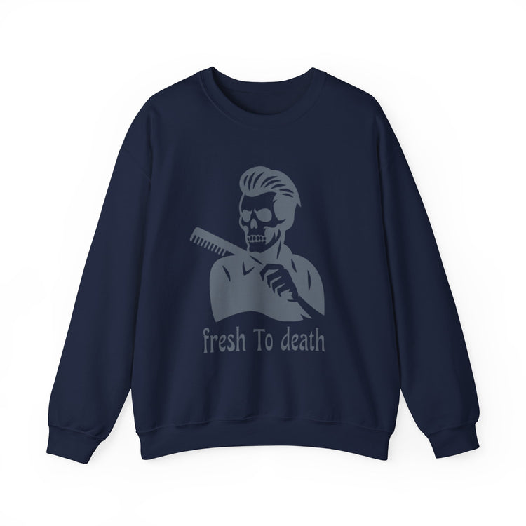 Crewneck Sweatshirt — “Fresh to Death” Barber Skull Graphic