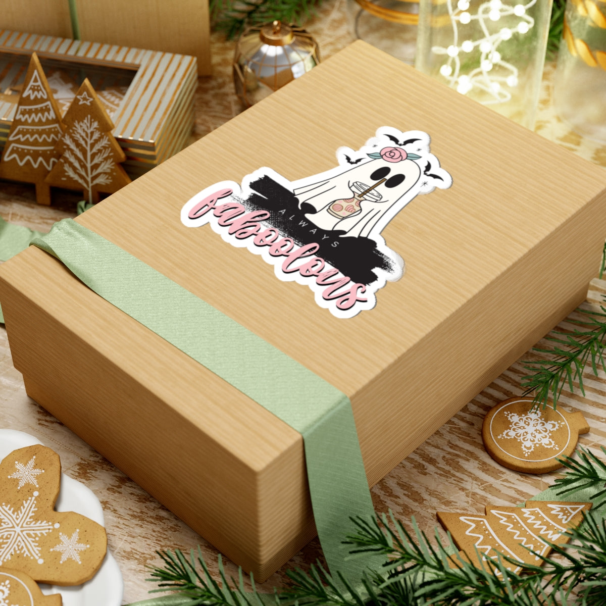 Always Faboolous Ghost Kiss-Cut Sticker — Cute Halloween Laptop Decal