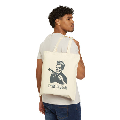 Tote Bag — 'Fresh to Death' Barber Skull Canvas Tote