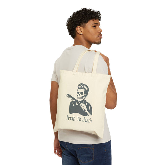 Tote Bag — 'Fresh to Death' Barber Skull Canvas Tote