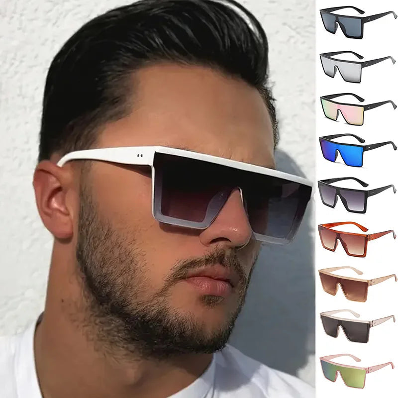 Classic White Gradient Square Sunglasses Women Fashion Retro Night Vision Drivers Goggle Men Big Frame Travel Cycling Eyewear