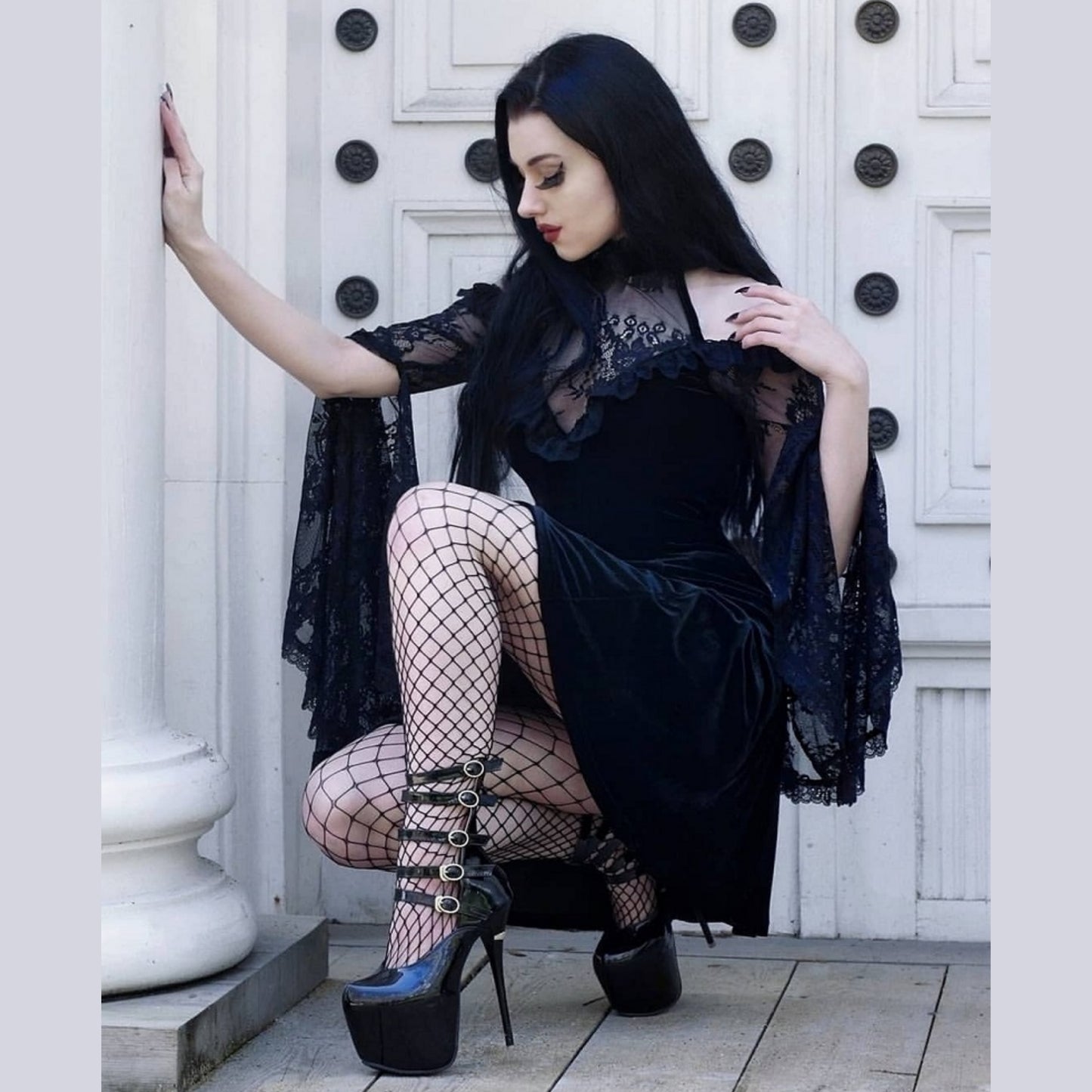 Gothic Day of the Dead Lace Raglan Dress for Women